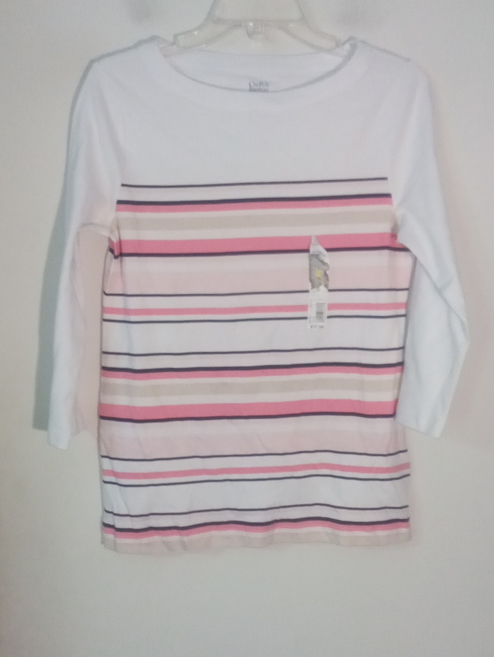 * Croft & Barrow' Striped Long-Sleeve Top  White & Pink Small NWT $18